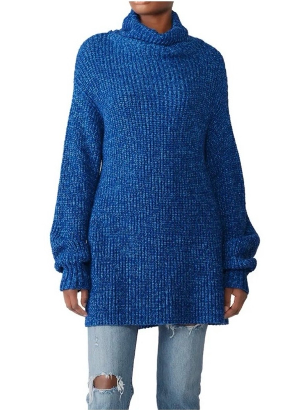 Free People womens S Small blue eleven chunky knit turtleneck sweater EUC